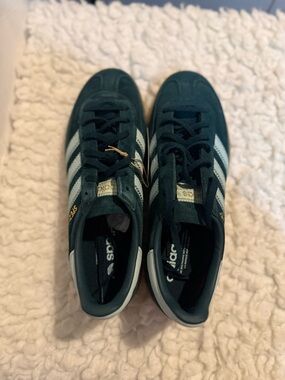 adidas Men’s Forest Green Suede Sneakers with White Stripes
